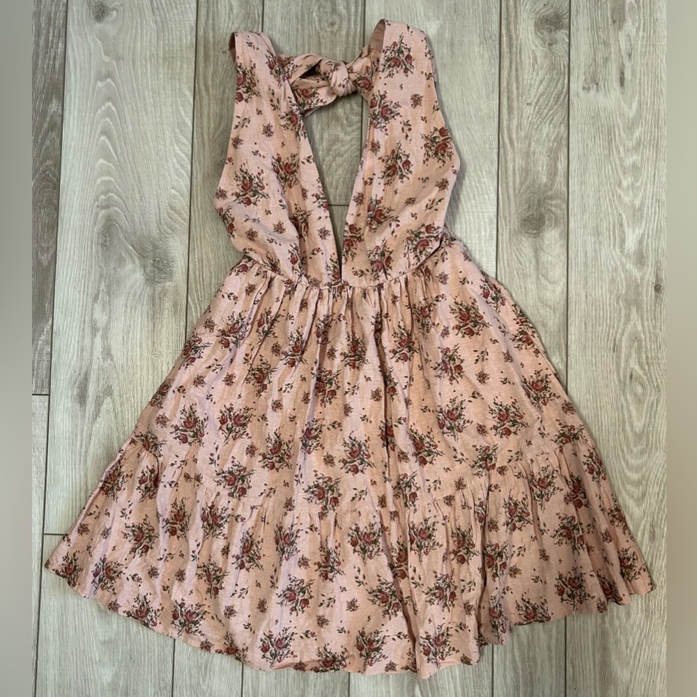 House of Harlow 1960 Pink Floral Halter Dress size Medium - linen - tiered